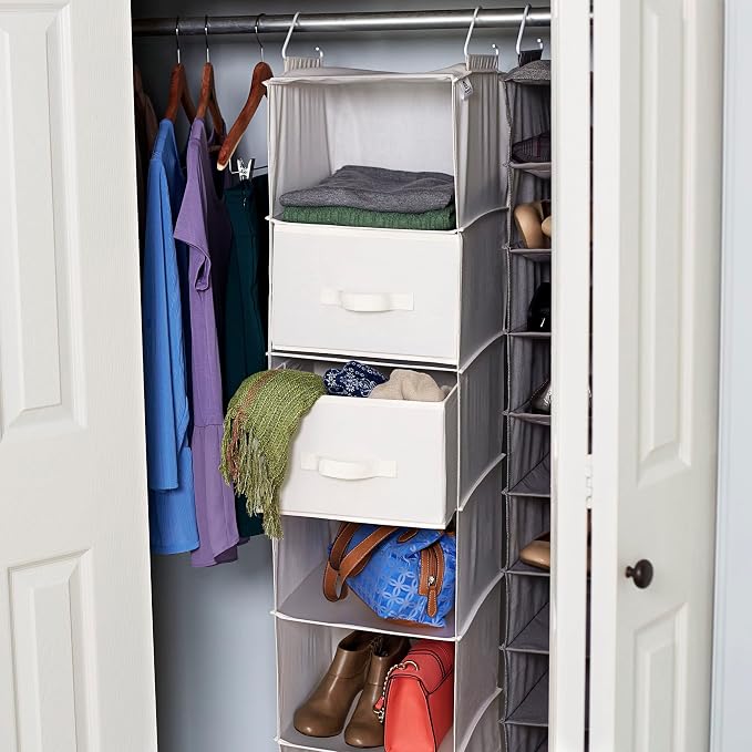 Household Essentials 311306 Set of 2 Drawers for Hanging Shelf Closet Organizers | Natural Canvas Fabric Bin with Handle