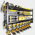 Hipidian Power Tool Organizer Wall Mount - Storage Rack with 4 Drill Holders for Drills Cordless Tools. Heavy Duty Iron Garage Tool Organizer Storage for Workshop Shed (8 Slots 4 Layers)