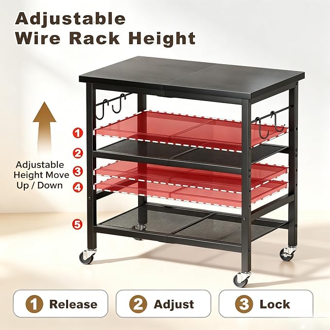 Rolling Kitchen Microwave Cart, 3 Tier Microwave Stand with Wheels, Bathroom Organizers and Storage Shelf, Coffee Bar Table Station, Utility Side Table for Living Room Office (Black)