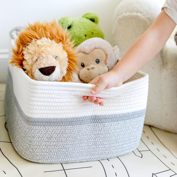 NaturalCozy Storage Baskets 16.8”x13”x7.6” Cotton Rope Woven Baskets for Organizing 3-Pack | Toy Storage Bins | Basket for Shelves, Laundry, Blanket, Clothes, Closet, Kitchen, Bathroom, Gifts