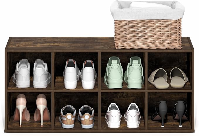 Furinno FANO 8-Cube Shoe Rack, Stackable Shoe Organizer, Amber Pine | 11.7 x 35.9 x 15.6, Shoes Storage, for Closet Entryway, Office, Garage