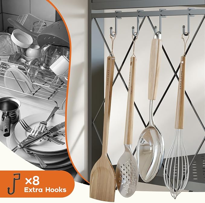 Fenbeli Foldable Shelves with Wheels - 4 Tier Folding Shelf, Collapsible No Assembly Metal Shelving Unit, Origami Storage Shelves & Rolling Storage Rack with 8 Hooks for Kitchen Pantry Garage