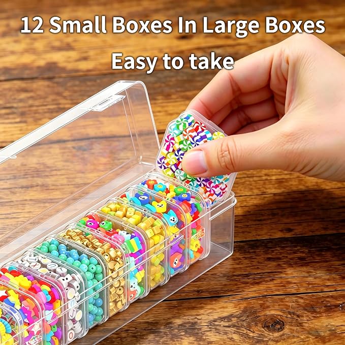 Bead Organizer Box, 13 Pcs Compartments Clear Plastic Storage Containers Set for Bracelet Making DIY, Jewelry, Small Parts