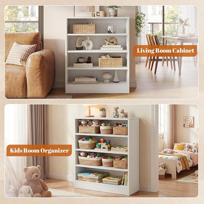 Homieasy Shoe Cabinet, 5-Tier Modern Wood Shoe Storage Organizer, White | 3 Adjustable Shelves for Entryway, Multi-Purpose Display Shelf & Storage Cabinet for Living Room, Bedroom