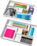 Madesmart Set of 2 Plastic 6-Compartment Drawer Organizer Gadget Trays, Multipurpose Storage Bins for Drawers, White