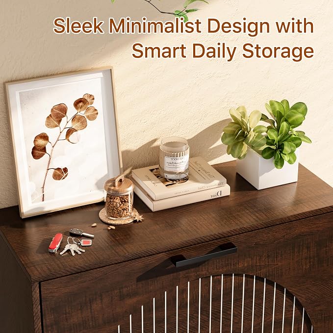 Farmhouse Shoe Cabinet Storage for Entryway, Slim Shoe Rack Cabinet with 4 Flip Drawers, Narrow Shoe Organizer Cabinet with Stylish Round Panel, Metal Leg and Handle