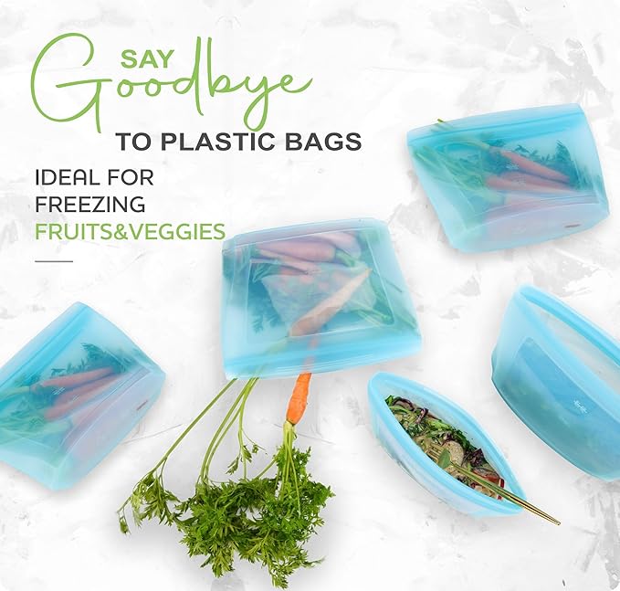 Zip Standing Reusable Silicone Food Storage Bag, Stand Up Food Storage Container, Reusable Zipper seal bag, no lid required, for Food Storage& Meal Prep, Freezer Oven Dishwasher - Safe, Set of 6 Bowls