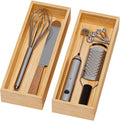 Kitchen Drawer Organizer Bins, Stackable Bamboo Deep Drawer Organizer for Silverware, Utensils, Cutlery, Flatware, Junk Drawer, Dresser, Bathroom, 14" x 5" x 2.5" (Set of 2)