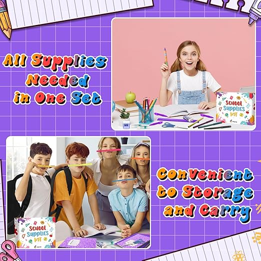Gilprop 39 Pcs Back to School Supplies Essentials Bundle Include Pencils Scissors Ruler Eraser Crayon Sharpener Notebook Pencil Case Folder Notebook(Purple)