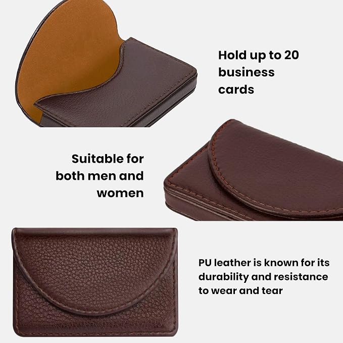Performore Slim PU Leather Business Card Holder Case Magnetic Pocket Organizer Holds 30 Cards Professional Storage for Men Women Compact Credit Card Brown