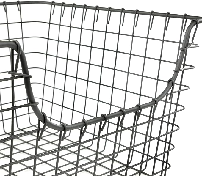 Spectrum Wire Scoop Basket Storage Bin Industrial Gray Nesting Metal Baskets Pack of 2 for Kitchen Pantry Closet Bathroom Garage Organization, Heavy Duty Wire Basket Organizer for Storage Decor