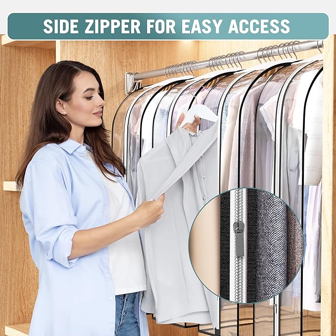 Liuoud Clear Garment Bag for Hanging Clothes 10” Gusseted, 40&60” Suit Bags for Open Closet Storage Plastic Clothes Cover for Coat, Dress, Shirts, Fur, Jacket, Wardrobe Protectors, 4 Pack