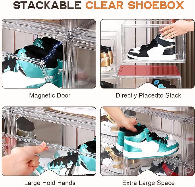 MMBABY 12 Pack Acrylic Clear Shoe Boxes Side Open Clear Plastic Stackable Sneaker Storage For Sneakerhead.Fits US Size 15