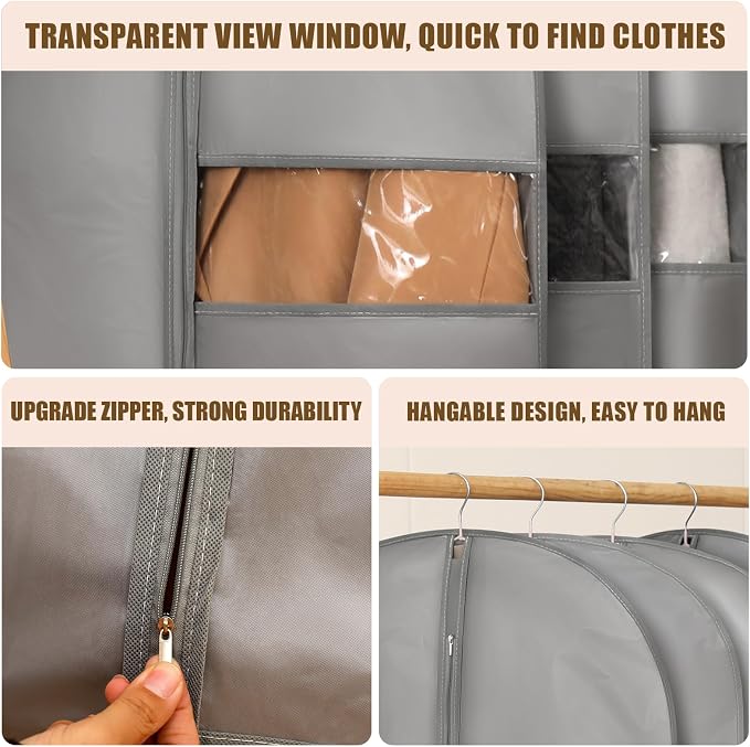 Kimmama Dress Bags for Gown, Garment Bag for Hanging Cloth, 23.6" x 65" | PEVA Material, Clothes Cover, For Wedding Dress, Suit, Dance Costumes, Coat