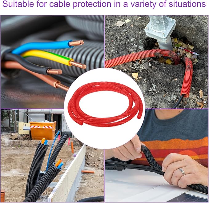 DMiotech 10ft Wire Loom Split Tubing 3/8 Inch, Cord Protectors from Pet Flexible Conduit Cable Management for Office, Home, Garden, Red