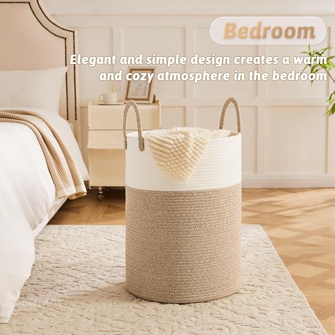 Artfeel Laundry Basket,Woven Cotton Rope Laundry Hamper,80L for Decorative Storage of Dirty Clothes,Toys and Blankets in Bathroom,Baby Room and Living Room