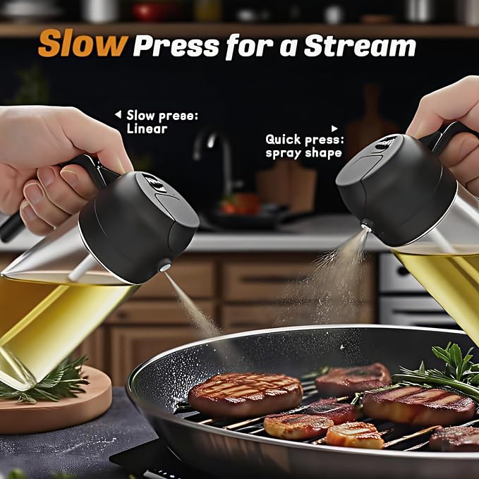 2 in 1 Oil Sprayer for Cooking, Oil Dispenser for Kitchen Gadgets, 16oz/470ml Premium Food-Grade Oil Bottle, for Salad, Air Fryer, BBQ