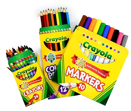 School Supply Boxes | K-5 Case (4 Boxes) | Back to School Essentials Kit for Students & Teachers | Includes Wide-Ruled Paper Products, Crayons, Markers, Colored Pencils, & More