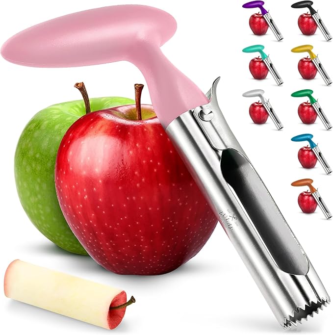 Zulay Kitchen Ultra Sharp Apple Corer Tool - Stainless Steel, Sharp & Serrated Blade Cores in Seconds - Easy to Use & Clean, Durable Apple Core Remover for Apples & Small Fruits - Pink