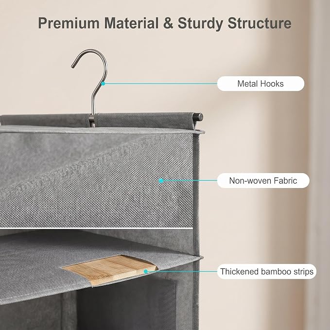 Hanging Closet Organizer, Foldable Shelves, Grey (4)