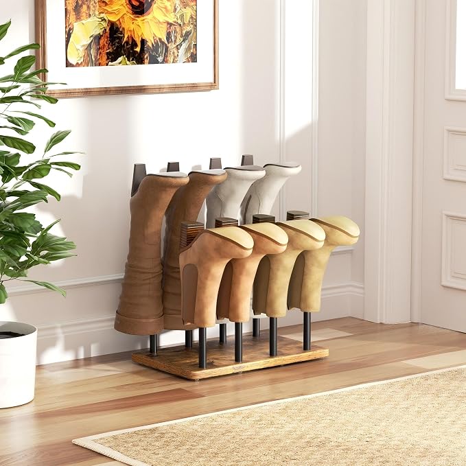 pickpiff Boot Rack 8-Pair Cedar Ball End Boot Rack Shoe Organizer Free standing Metal Holder with Wood Base