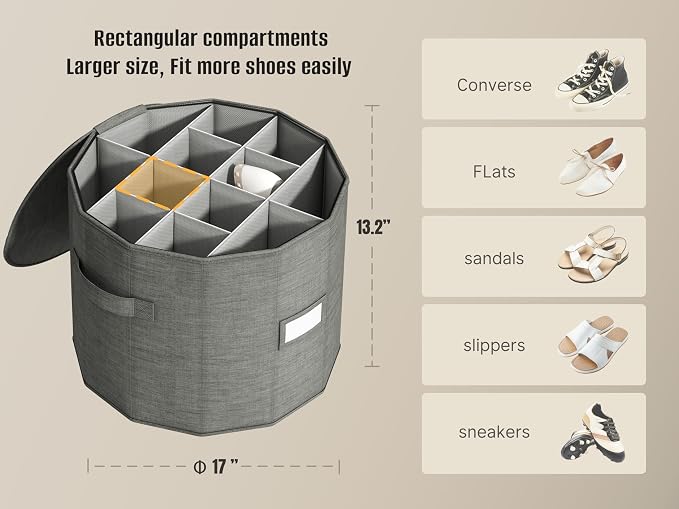 Vailando Round Shoe Organizer, Fan Dividers for Wide Shoes & Boots, Gray, 2 Pack (Gray, 1 PACK)