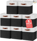 Uiifan 8 Pack 12 x 12 x 12 Inch Large Storage Baskets Collapsible Fabric Storage Cubes Bins with Handles for Shelves Closets Nursery Home Clothes Toys Organizers, Black