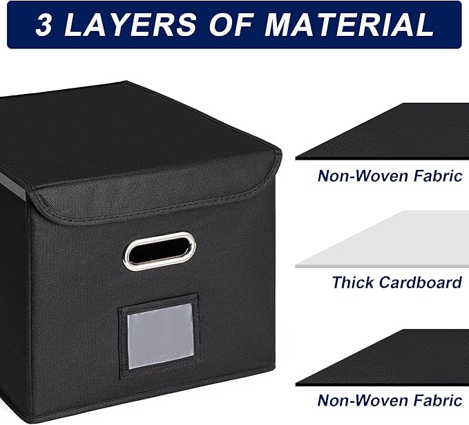 CADONO File Organizer Box with Lid, Large Hanging File Folder Organizer with Plastic Slide, Collapsible Portable Filing Storage Boxes for Office/Decor/Home (Grey, 14.9 x 12.59 x 10.8 inch, 2-Pack)