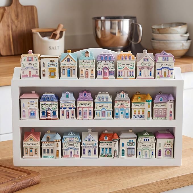 Chunful Vintage Spice Jar Wooden Rack White Classic 3-tier Spice Shelf for 24 Jars, Village Style Wall Mounting Kitchen Storage Decorative Hanging Display Rack, Shelf Only