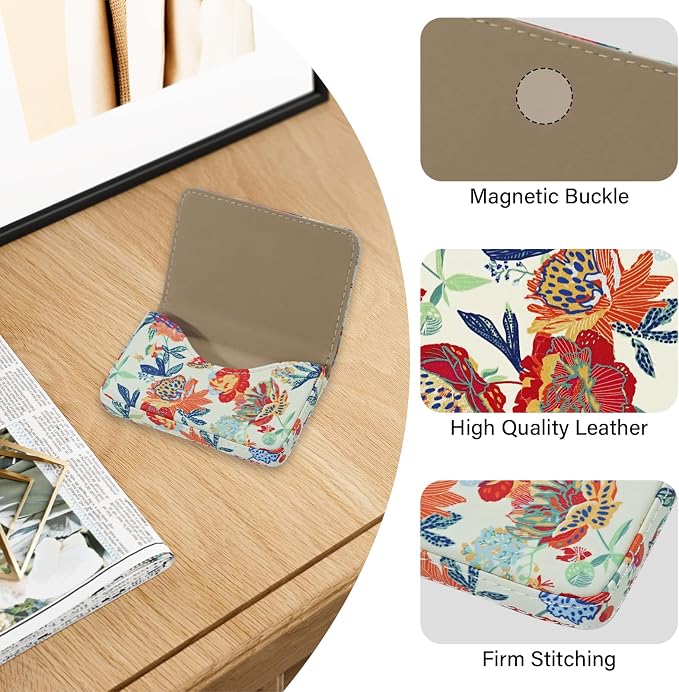 Business Card Holder，PU Leather Business Card Case Color Printing Pattern Card Holder Wallet，Pockets Magnetic Credit Card Holders for Men and Women - Purple Flowers