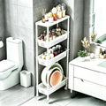 Slim 4 Tier Rolling Storage Cart Narrow Bathroom Organizer on Wheels White | 6.7" wide for tight bathroom/kitchen gaps, extra-tall tier, 360° casters, quick-dry shelves, tool-free storage rack