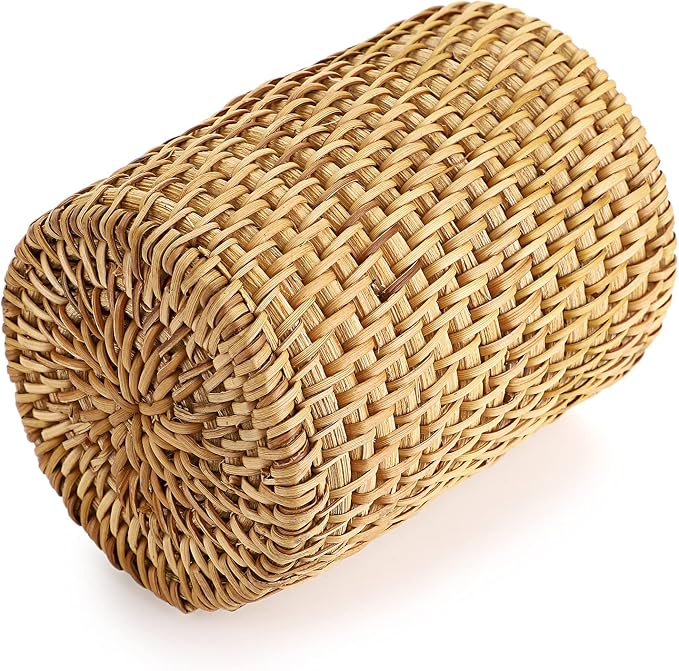 BTSKY Rattan Pen Cup, Handmade Desk Pencil Holders Makeup Brush Holder Multi-Functional Woven Basket Office&Home Desktop Organizer(Cylinder)