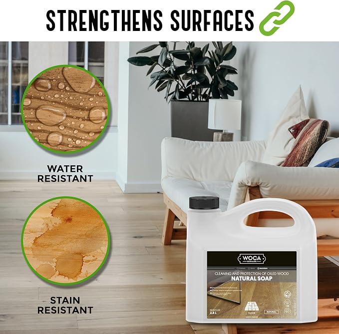 WOCA Natural Soap, White |1L| - Concentrated Wood Cleaner for oil finished hardwood floors, tables, millwork, cutting boards, countertops and butcher block