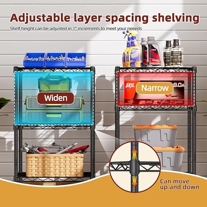 SINGAYE Small Wire 3 Adjustable Shelves Pantry Metal Shelf Floor Organizer | Armoire Adjustable Floor Kitchen Narrow Organizer Rack Shelving Short Square Stackable Standing Storage Tier Under Unit