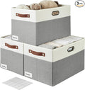 Bagnizer Large Collapsible Fabric Storage Bins with 3 Handles, Foldable Organizer Baskets for Closet, Shelves, Living Room | 3 Pack, Durable PU & Metal Handles (17"x11.8"x11.8", Gray & White)