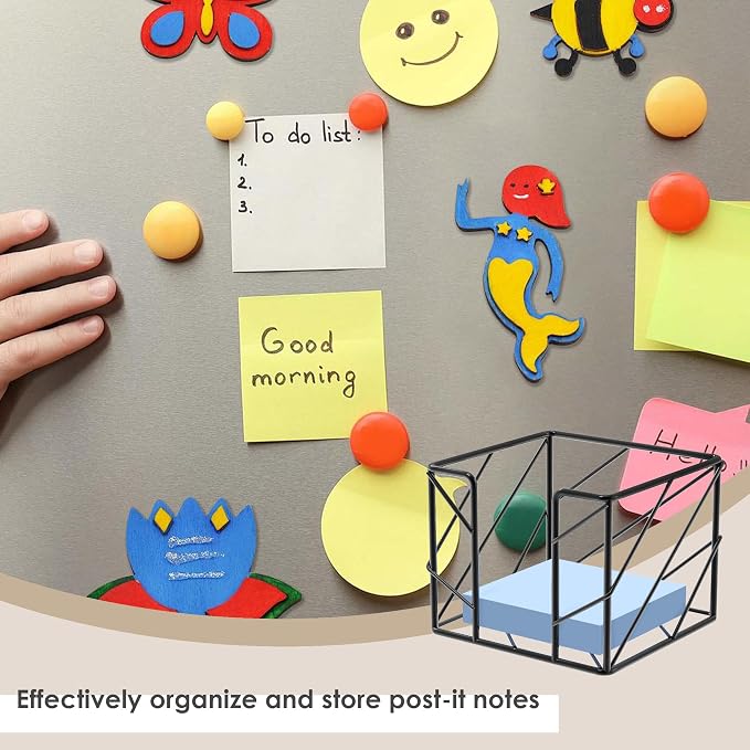 Mesh Metal Sticky Note Holder, Wire Memo Cube Dispenser, Desk Supplies Storage Organizer Container for Home School Office, Fits 3x3 Inch Notes (Black)