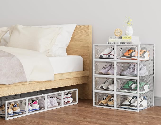 HOMIDEC Shoe Storage, 12 Pack Shoe Organizer for Closet, Shoe Boxes Clear Plastic Stackable Shoe Containers with Lids for Size 10