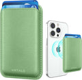 Magnetic Wallet Cell Phone Card Holder for Phone Case with Mag-Safe, Stronger Magnetic RFID Leather Phone Wallet Stick on Series of iPhone 17/16/15/14/13/12 and Pro/Promax,Light Green