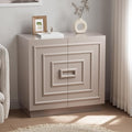 Aoikax Modern 2-Door Storage Cabinet, Sculptural Rustic Cabinet with Geometric Square Pattern, Contemporary Accent Cabinet for Bedroom, Living Room, Taupe Color