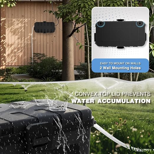 Flemoon Medium Outdoor Waterproof Electrical Box, for Power Strip | ETL Certified IP54 Extension Cord Cover w/6 Cable Entry Ports, Weatherproof Connection Box for Timer, Holiday Lights, Black