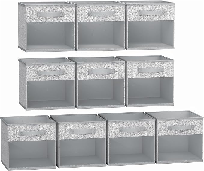 DIMJ Storage Cubes, Cube Storage Bin, 10 Pack Foldable Cubes with Window, Closet Oganizer Boxs with Handle, 12.2x 12.2 inch Storage Organizer for Clothes, Toys, Books