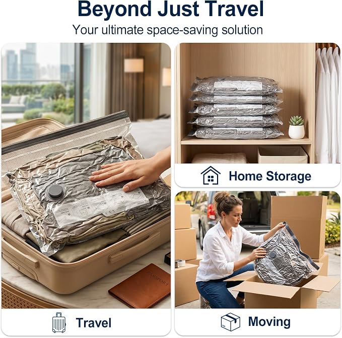 Travel Vacuum Storage Bags with Electric Pump, Airtight Space Saver Vacuum Seal Bags for Clothes and Luggage Packing, Small Medium Large Compression Bags for Blankets, 12 Pack