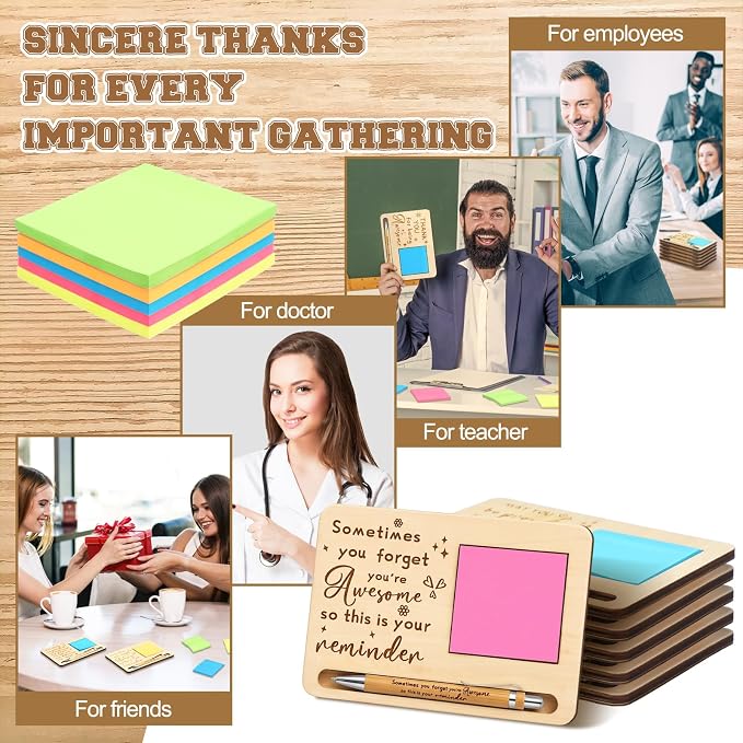Kosiz 10 Set Back to School Teacher Gifts Wooden Sticky Note Holder with Notes and Ballpoint Pens Inspirational Sticky Notes Sets for Teacher Back to School Thank You Appreciation Gifts, Yellow