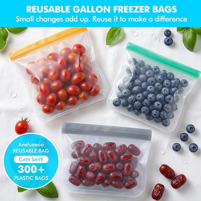 10Pack Reusable Freezer Bags,Leakproof Reusable Food Storage Bags BPA Free Healthy Food Storage Contaizers, Gallon Freezer Bags for Meal Prep Food Storage Home Fridge Kitchen Organization