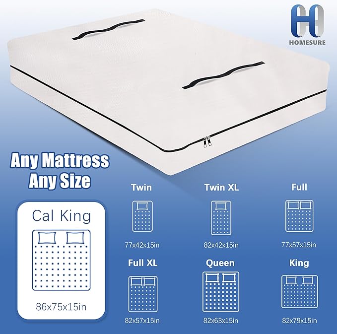 HOMESURE Mattress Bags for Moving and Storage with 8 Handles - Mattress Cover for Moving - Heavy Duty, Strong Zipper Closure, Moving Supplies & Moving Bag - Semi-Transparent, Cali King