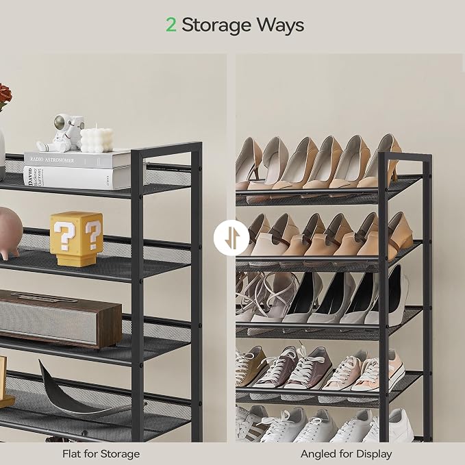 Nunsino Shoe Rack, Long Shoe Organizer,Max Holds 62 Pairs,10 Tier Metal Shoe Storage Shelf,5-Tier Stackable Shoes Organizer for Garage, Entryway,Black