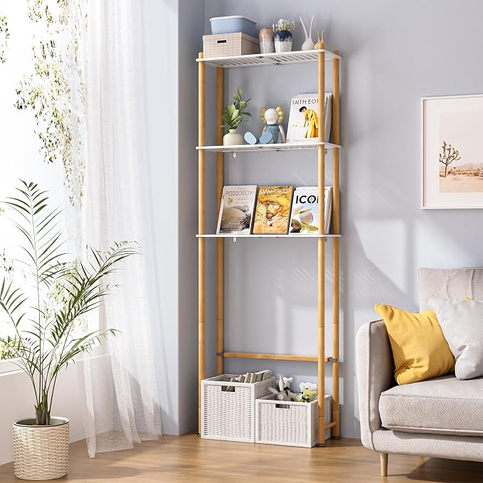 AmazerBath Over The Toilet Storage Bamboo, Bathroom Storage Organizer Shelf, 3-Tier Above Toilet Storage Rack, Space Saver, White and Natural Color