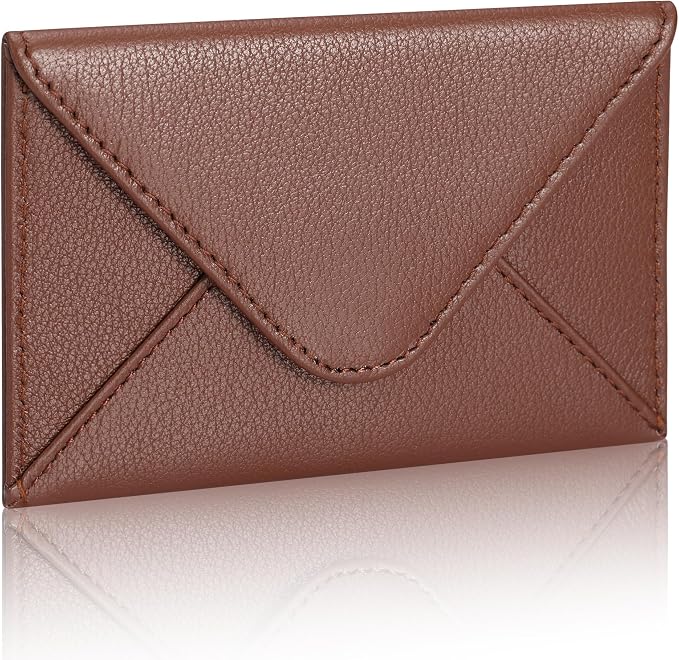 HISCOW Envelope Business Card Case with Magnet Closure - Italian Calfskin, Coffee