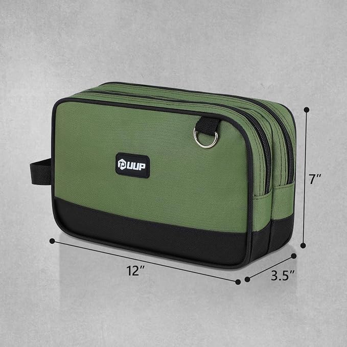 12" Small Tool Bag, Divider Zipper Pouch Tool Box Organizer | Waterproof, Heavy-duty Oxford, Smooth Zipper, Handle & D-Ring, Storage Case for Car Work Tool. Electrician Gift,Green