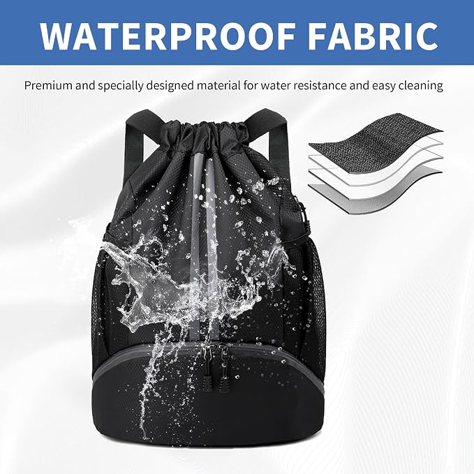 JELUTAR Drawstring Backpack Gym Bag with Shoes Compartment for Soccer, Basketball, Swim, Water-Resistant String Backpack Beach Cinch for Women Men